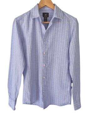 H&M Men's Slim Fit Linen & Cotton Button Down Striped Shirt XS